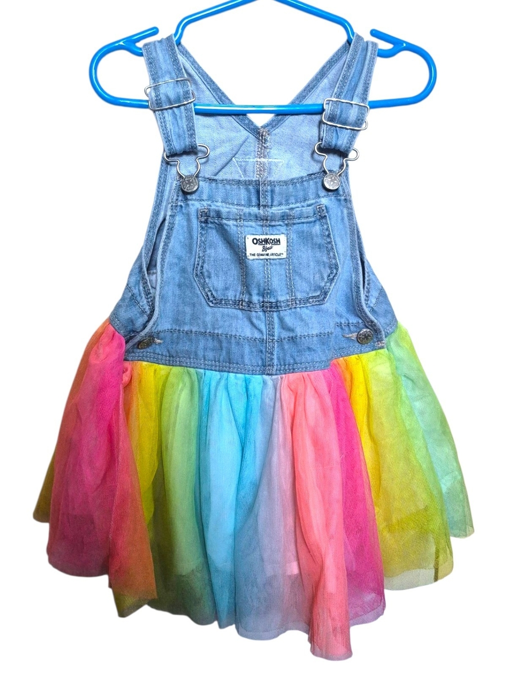OshKosh B'gosh Denim Overall Dress with Rainbow Tulle Skirt